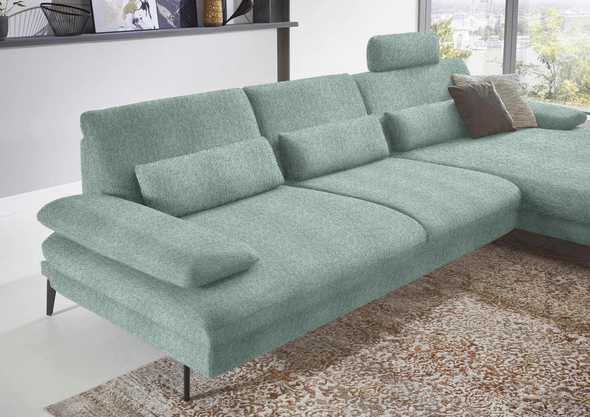 ECKSOFA in Chenille Mintgrün  - Schwarz/Mintgrün, Design, Textil/Metall (310/180cm) - Dieter Knoll