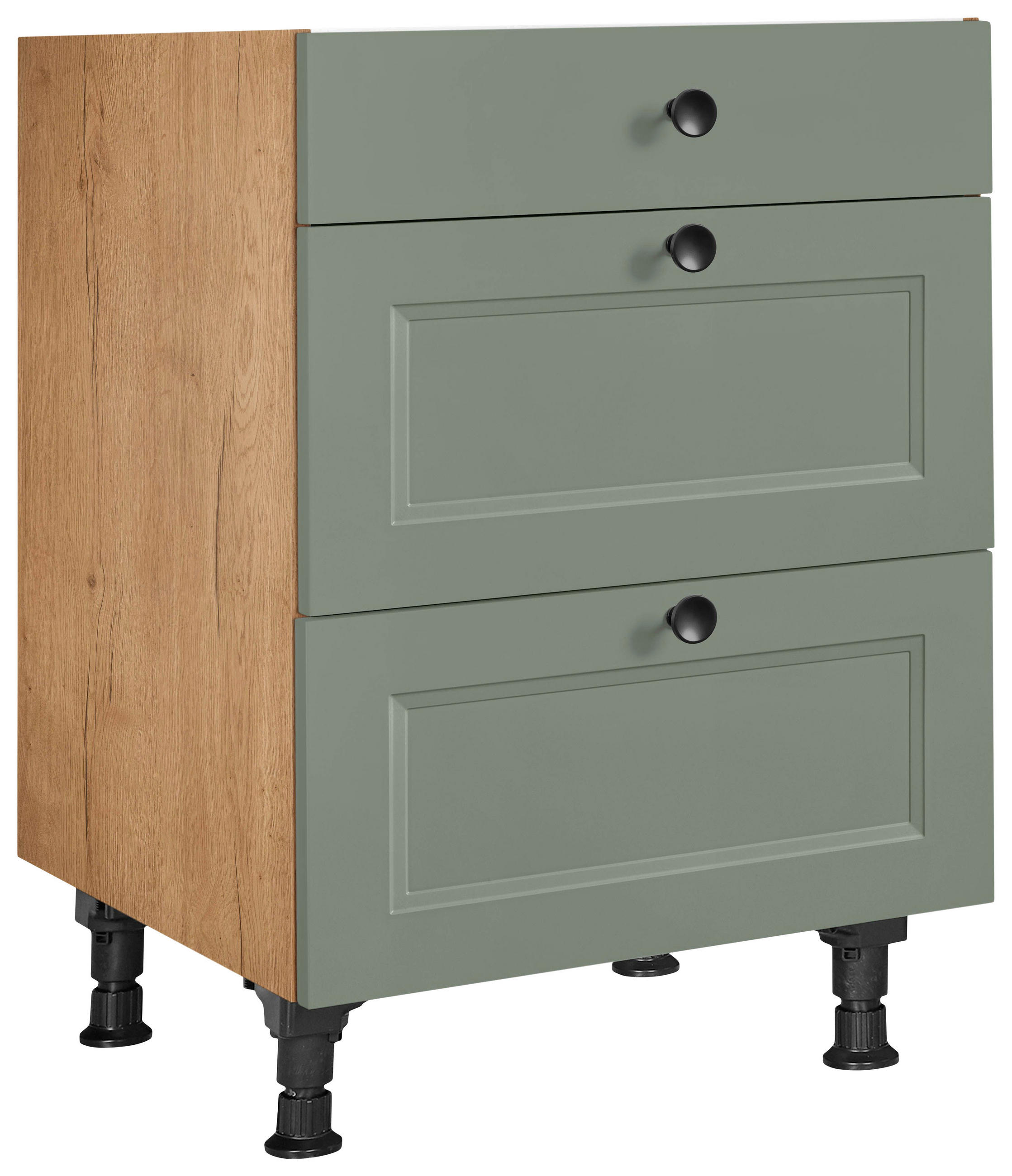 SCHUBKASTENUNTERSCHRANK 60/87/56 cm  in Grün, Eichefarben  - Eichefarben/Schwarz, MODERN, Holzwerkstoff/Metall (60/87/56cm) - Nobilia