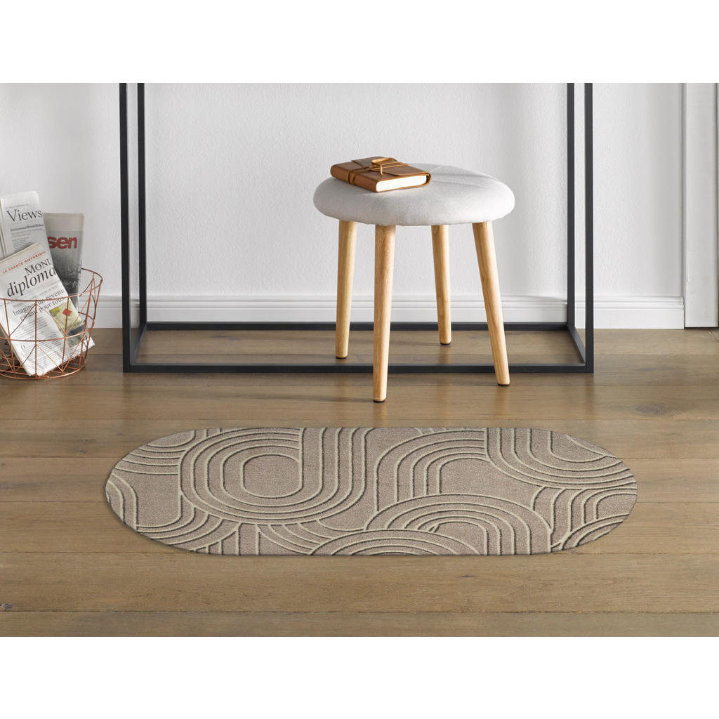 Thumbnail - wash+dry FUßMATTE Sand Twist, Beige, Textil, Ornament, oval, 50x90 cm, Oeko-Tex® Standard 100, rutschfest, Teppiche & Bö...