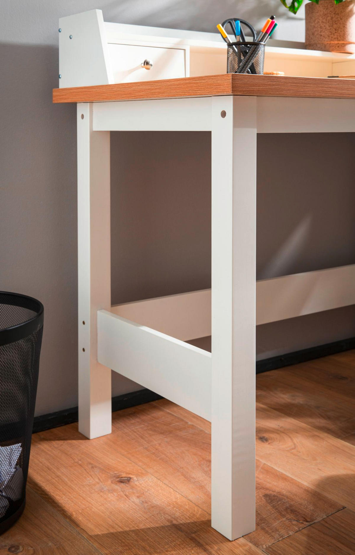 SCHREIBTISCH 106/53/90 cm  in Weiss  - Weiss/Silberfarben, Design, Holz/Holzwerkstoff (106/53/90cm) - Livetastic