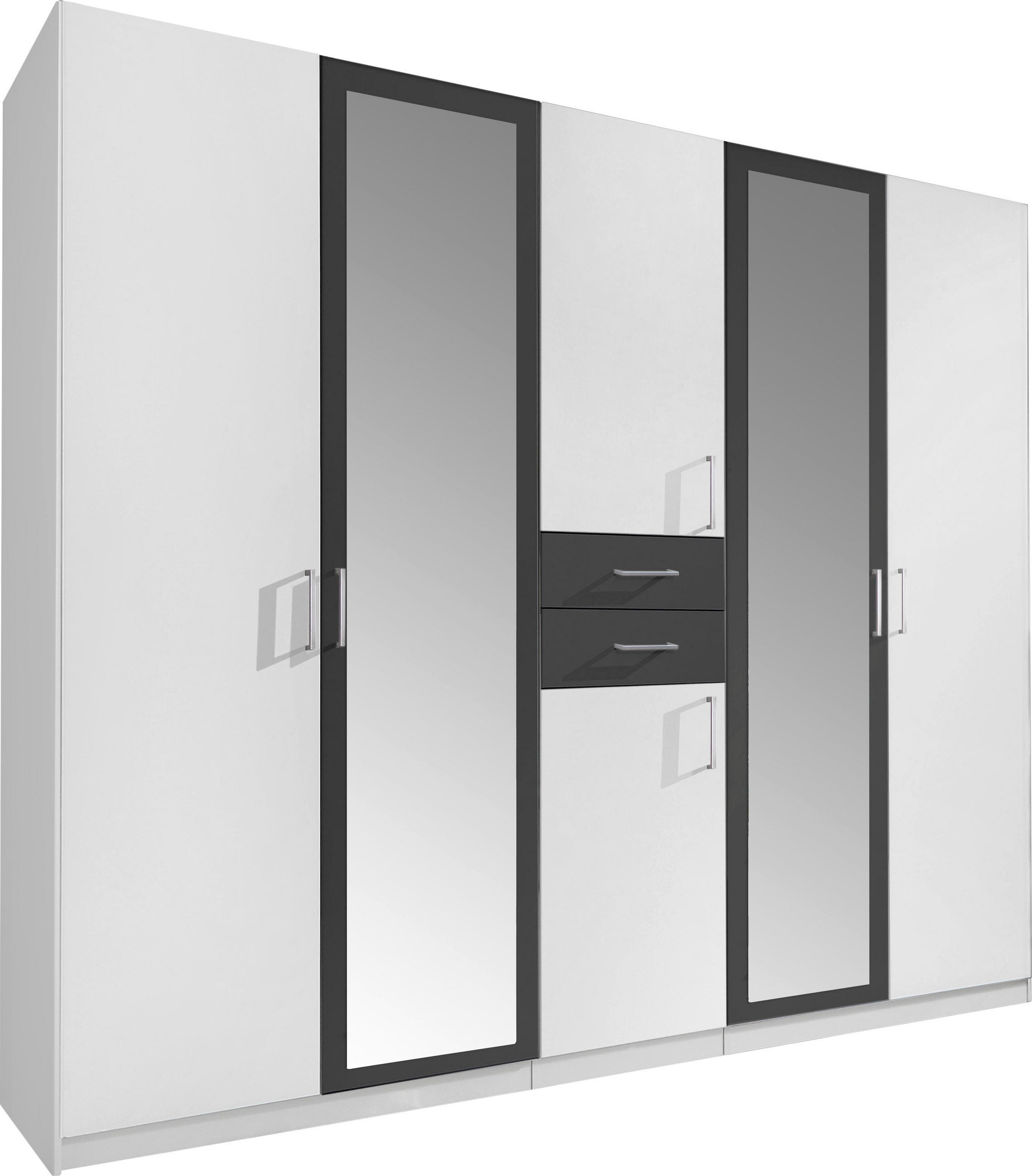 KLEIDERSCHRANK Graphitfarben, Weiss  - Weiss/Silberfarben, Modern, Glas/Holz (225/208/58cm) - P & B
