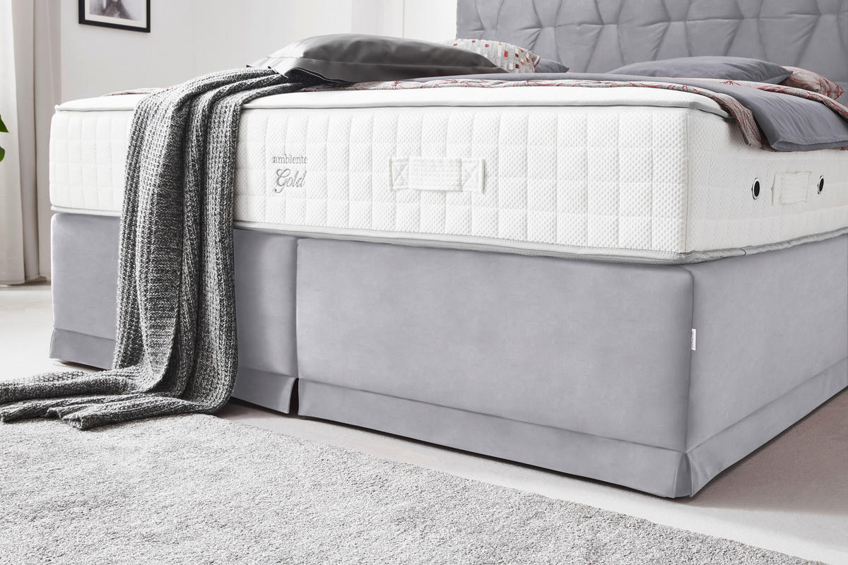 BOXSPRINGBETT 180/200 cm  in Hellgrau  - Hellgrau, Konventionell, Textil (180/200cm) - Ambiente