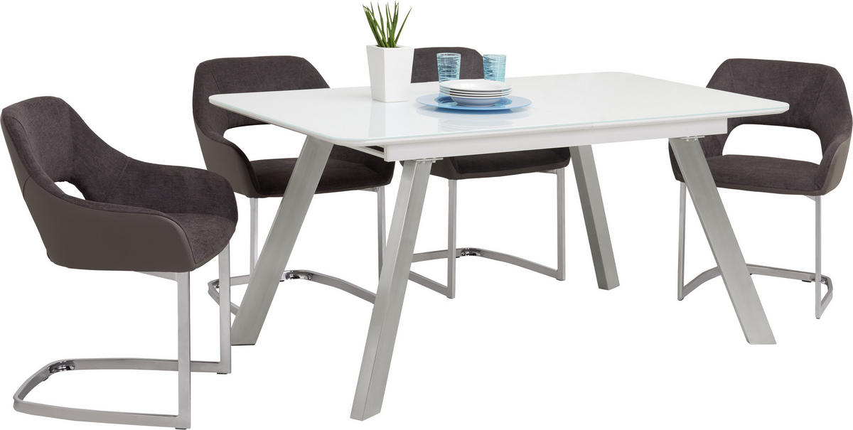 STOL ZA BLAGOVAONICU  bijela, boje oplemenjenog čelika  metal, staklo, drvni materijal      - bijela/boje oplemenjenog čelika, Design, staklo/drvni materijal (160(200)/90/76cm) - Carryhome