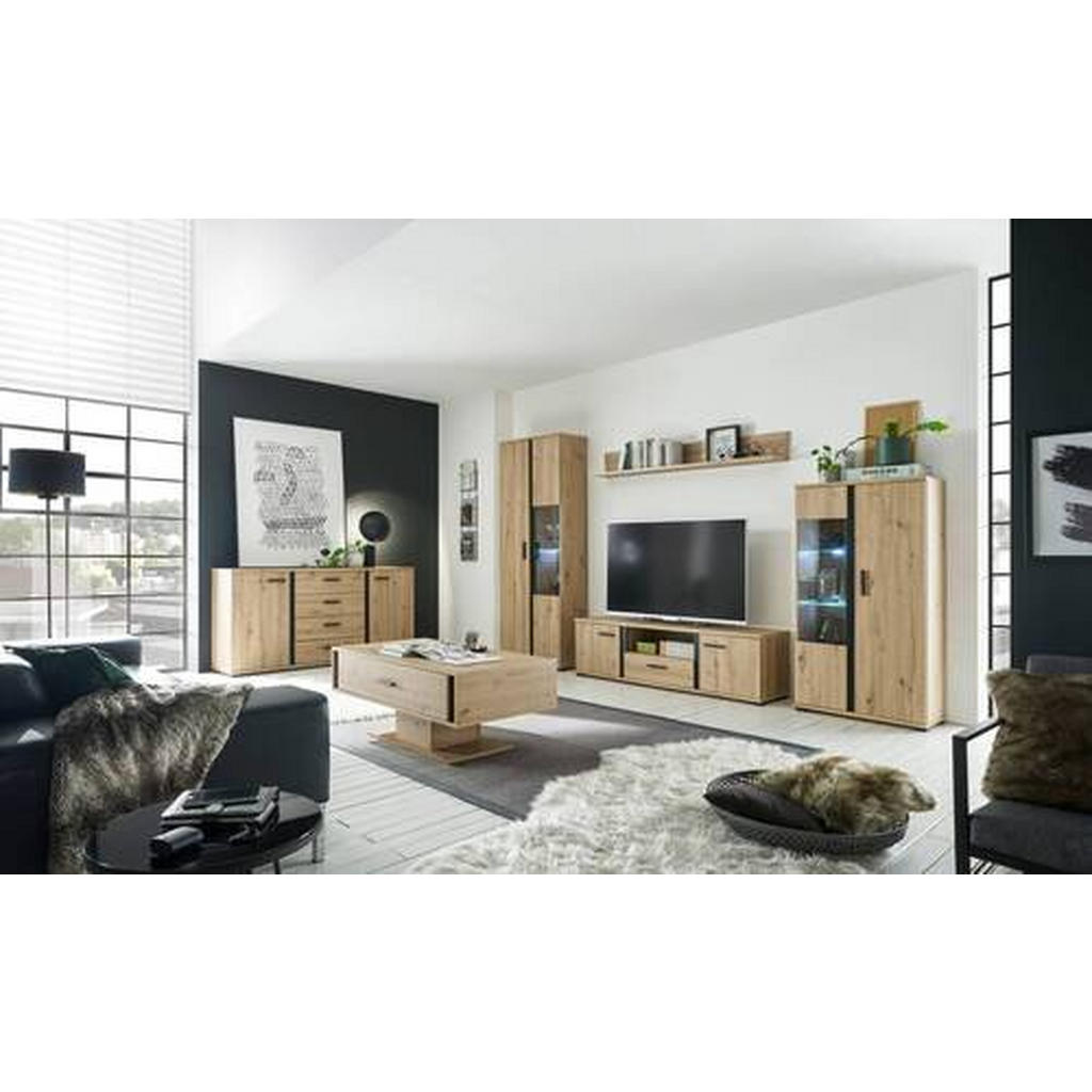 Thumbnail - Mid.you Sideboard, Schwarz, Eiche, Kunststoff, 4 Fächer, 4 Schubladen, 170x84x40 cm, Made in EU, Wohnzimmer, Kommoden & ...
