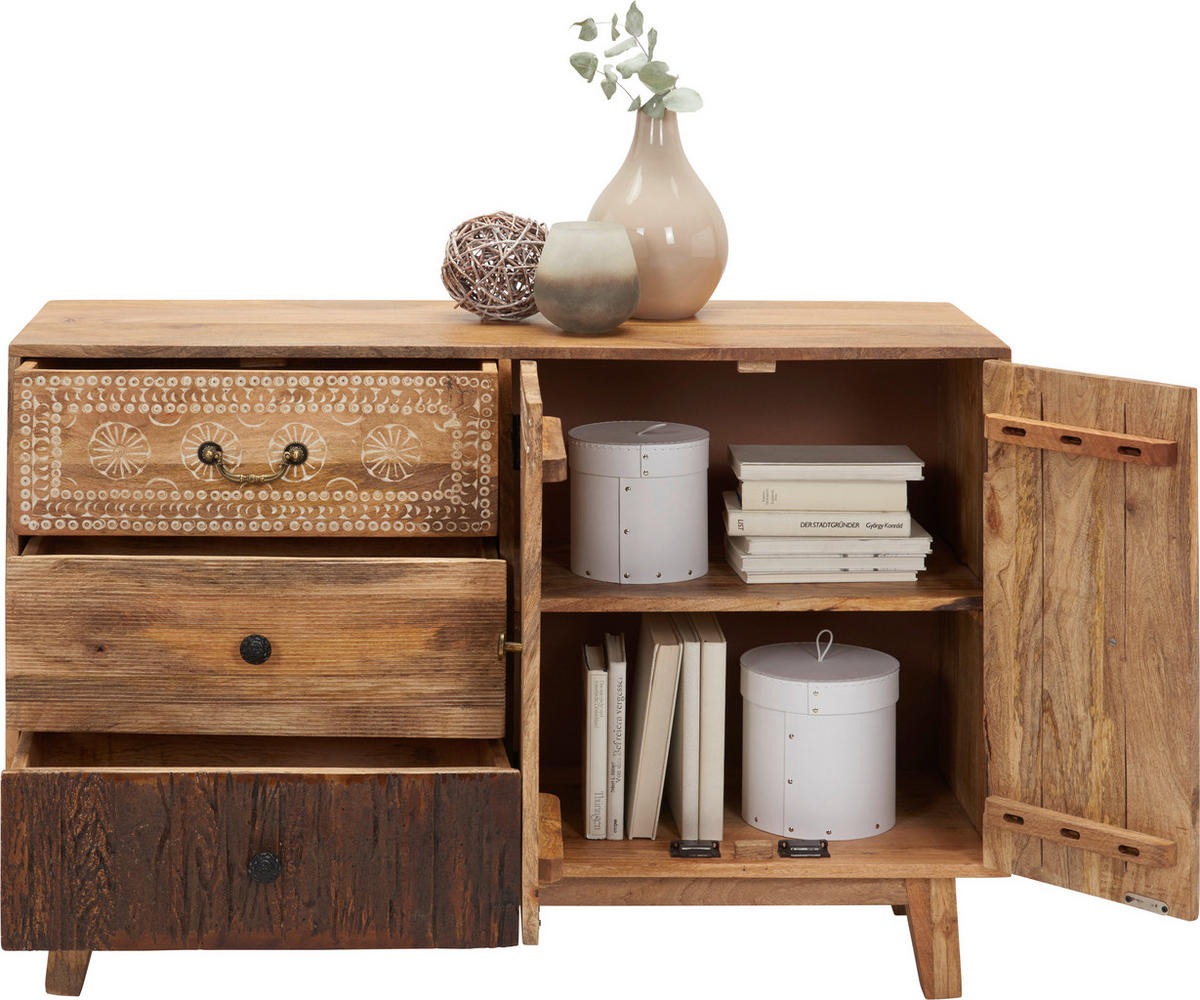 KOMODA, mangové dřevo, hnědá, 115/80/35 cm - přírodní barvy/hnědá, Trend, kov/dřevo (115/80/35cm) - Ambia Home