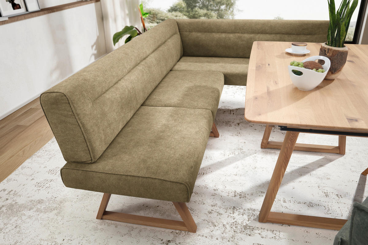 ECKBANK in Holz, Textil Eichefarben, Olivgrün  - Eichefarben/Olivgrün, Konventionell, Holz/Textil (230/170cm) - Moderano