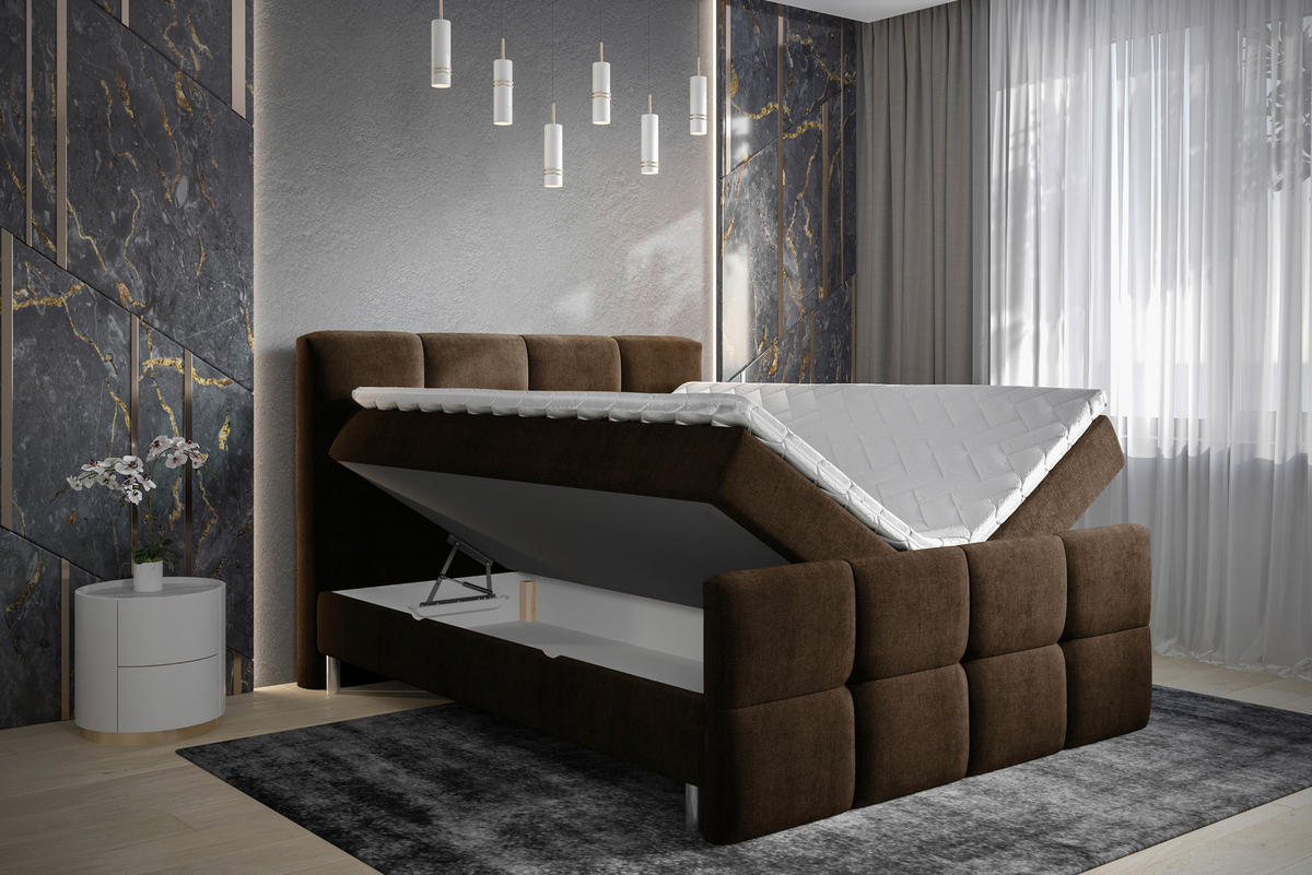 BOXBETT 180/200 cm  in Dunkelbraun  - Chromfarben/Dunkelbraun, Design, Holz/Holzwerkstoff (180/200cm) - Esposa
