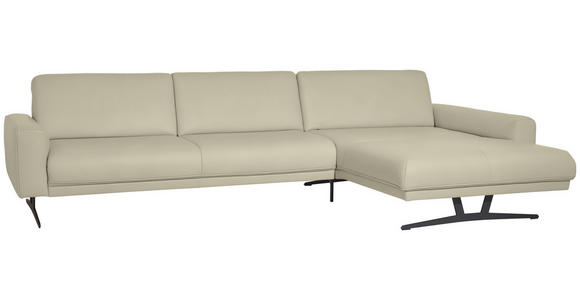 ECKSOFA in Echtleder Ecru  - Ecru/Anthrazit, KONVENTIONELL, Leder/Metall (324/182cm) - Ambiente