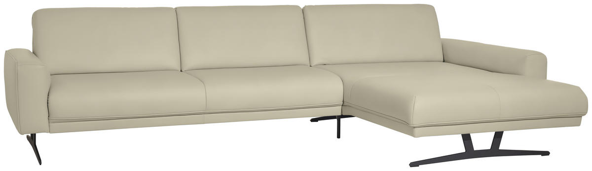 ECKSOFA in Echtleder Ecru  - Ecru/Anthrazit, Konventionell, Leder/Metall (324/179cm) - Johann Jakob