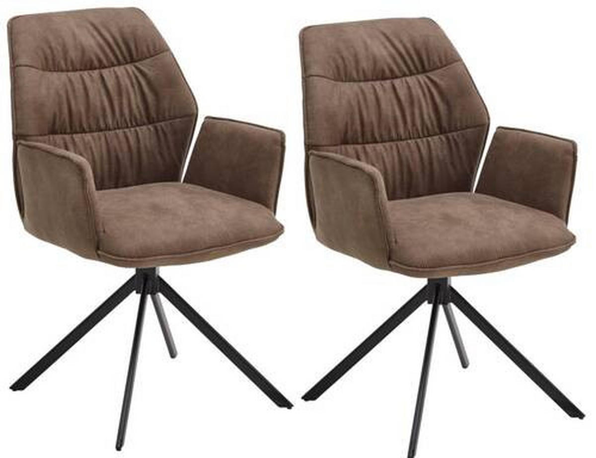ARMLEHNSTUHL-SET 2 Stück  in Mikrofaser  - Graubraun/Schwarz, Design, Textil/Metall (60/90/64cm) - Valdera