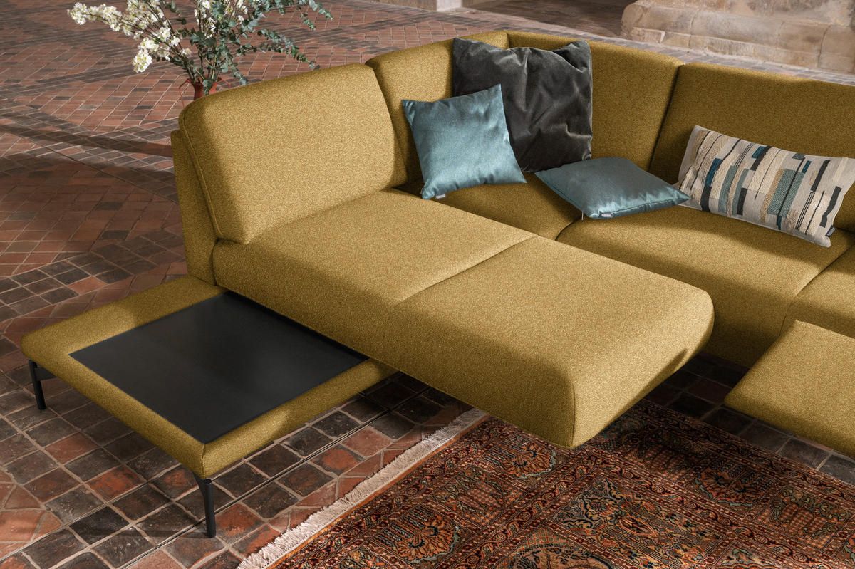 ECKSOFA in Flachgewebe, Struktur Gelb, Grün  - Anthrazit/Gelb, Design, Textil/Metall (230/254cm) - Johann Jakob