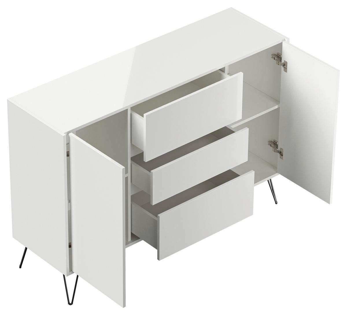 SIDEBOARD Posseik Industrial 140/93,6/42 cm 3 Schublade(n)  - Weiß Hochglanz/Schwarz, Design, Holzwerkstoff/Metall (140/93,6/42cm) - P & B