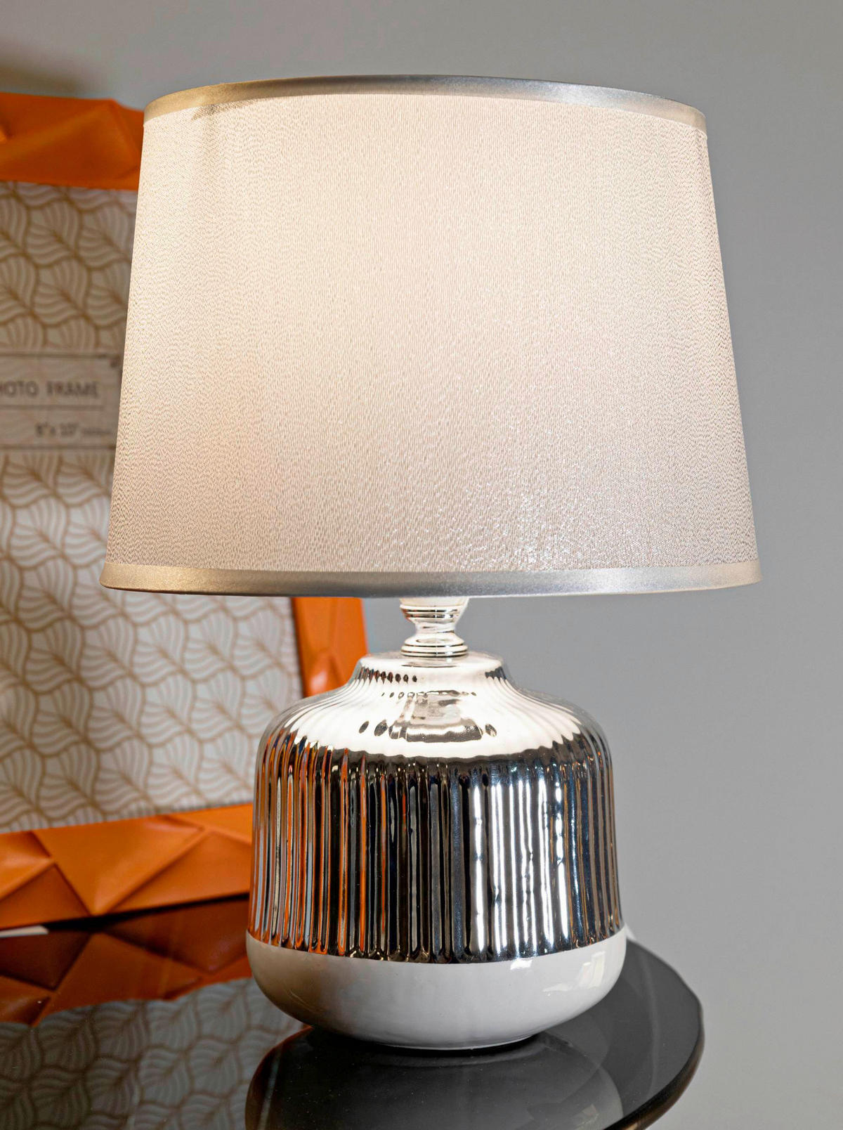 TISCHLEUCHTE   - Silberfarben/Weiß, Basics, Keramik/Textil (20/29/20cm)