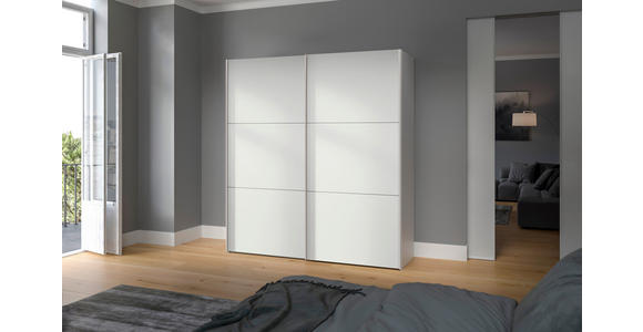 SCHWEBETÜRENSCHRANK  in Weiß  - Edelstahlfarben/Weiß, Design, Holzwerkstoff (203/195/65cm) - Carryhome