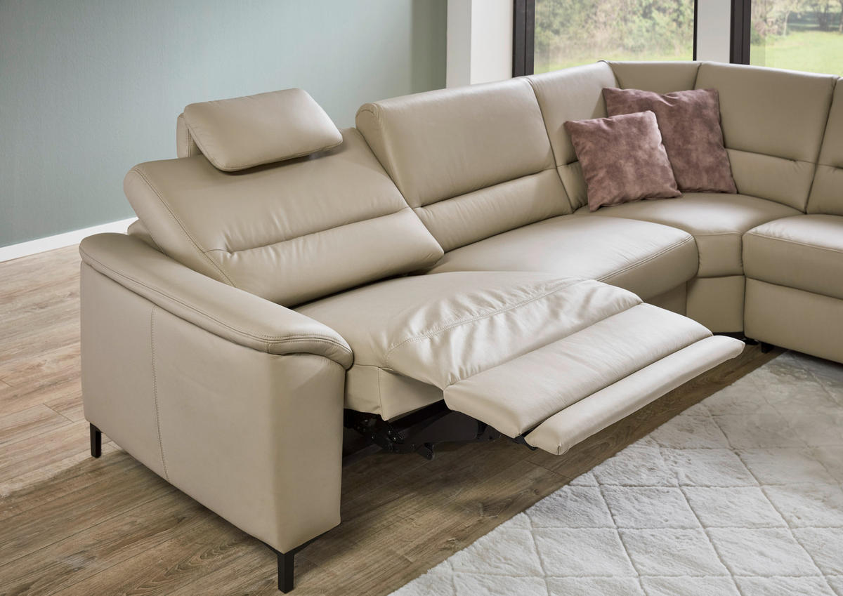 ECKSOFA in Echtleder Perlmutt  - Perlmutt/Schwarz, Konventionell, Leder/Metall (290/247cm) - Beldomo Premium