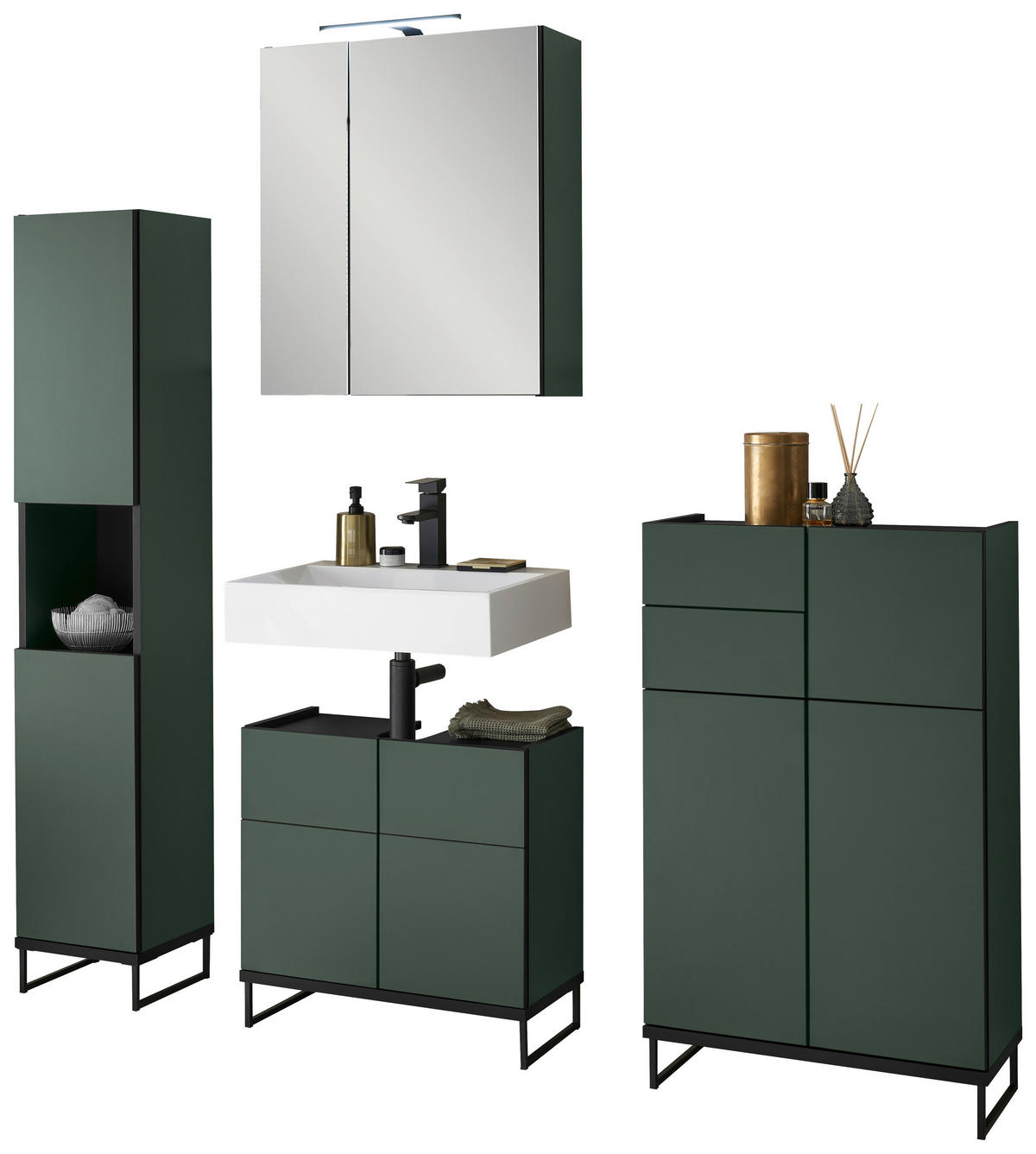 SPIEGELSCHRANK 60/70/23 cm  - Schwarz/Grün, Basics, Glas/Holzwerkstoff (60/70/23cm) - MID.YOU