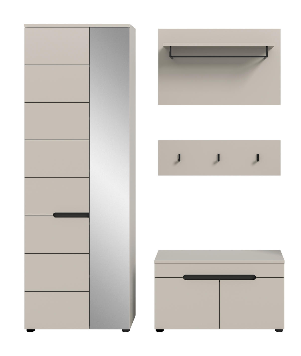 GARDEROBE 3-teilig  in 160/190/37 cm  - Kaschmir/Grau, Design, Holzwerkstoff (160/190/37cm) - MID.YOU