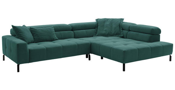 ECKSOFA Grün Feincord  - Schwarz/Grün, KONVENTIONELL, Textil/Metall (311/219cm) - Hom`in