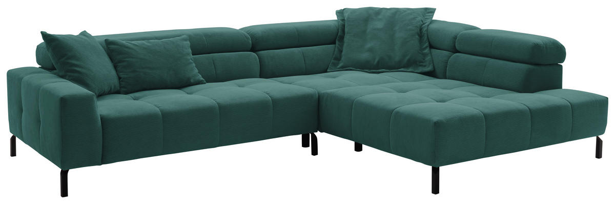 ECKSOFA in Feincord Grün  - Schwarz/Grün, Konventionell, Textil/Metall (311/219cm) - Hom`in