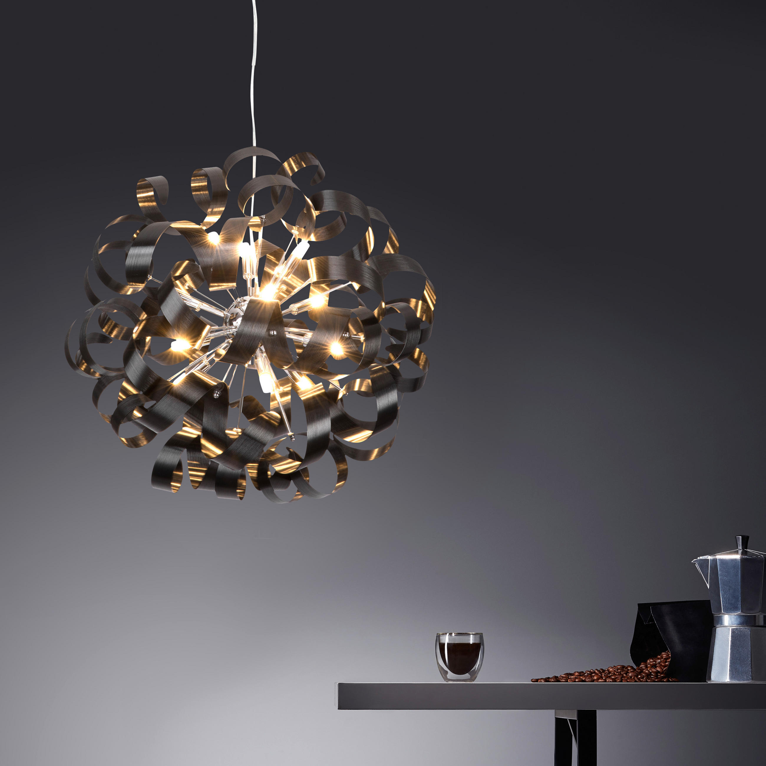 LED-HÄNGELEUCHTE Curly 60/330 cm   - Schwarz, Design, Metall (60/330cm)