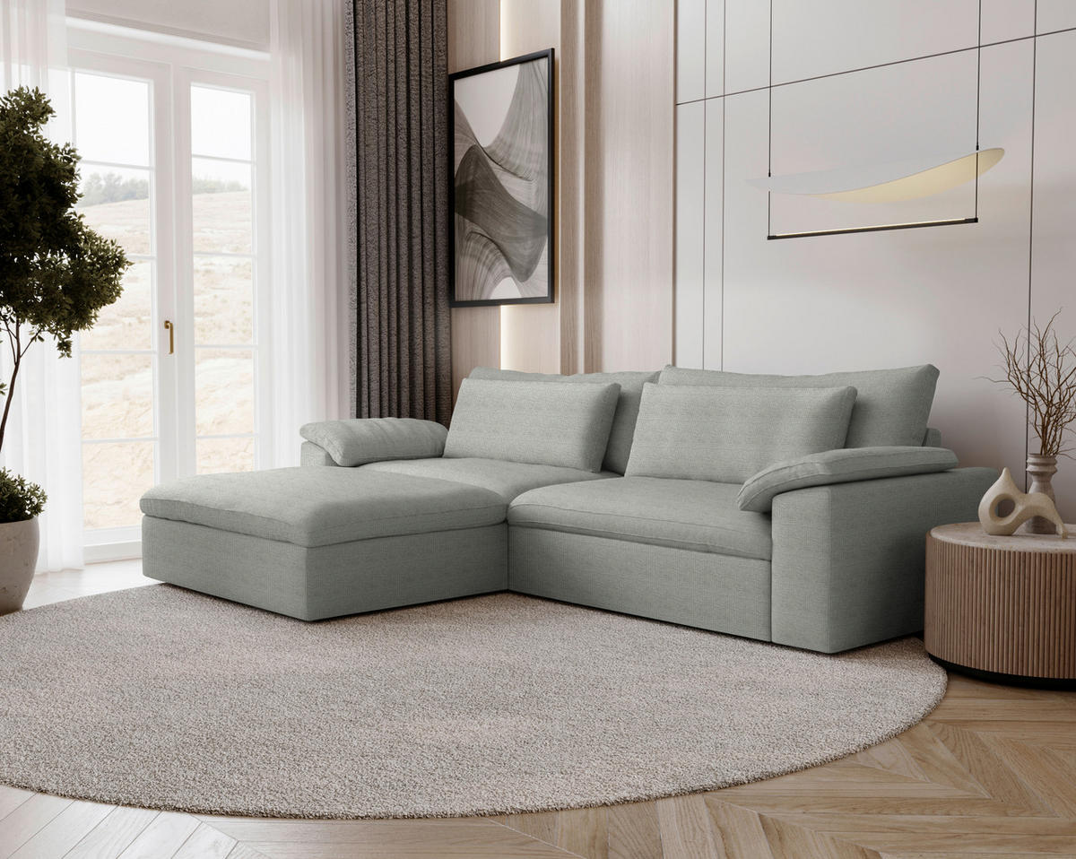 ECKSOFA  Chenille Greige  - Greige/Schwarz, Modern, Kunststoff/Textil (198/306cm) - Carryhome