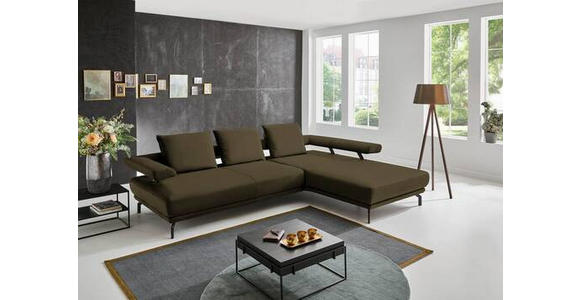 ECKSOFA in Echtleder Grün  - Schwarz/Grün, Design, Leder/Metall (305/224cm) - Dieter Knoll