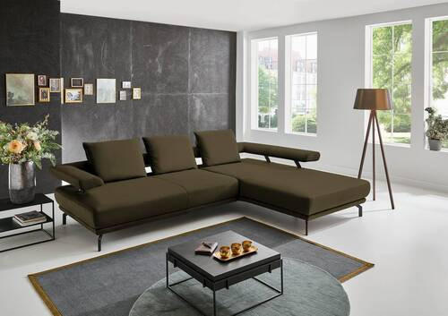 ECKSOFA in Echtleder Grün  - Schwarz/Grün, Design, Leder/Metall (305/224cm) - Dieter Knoll