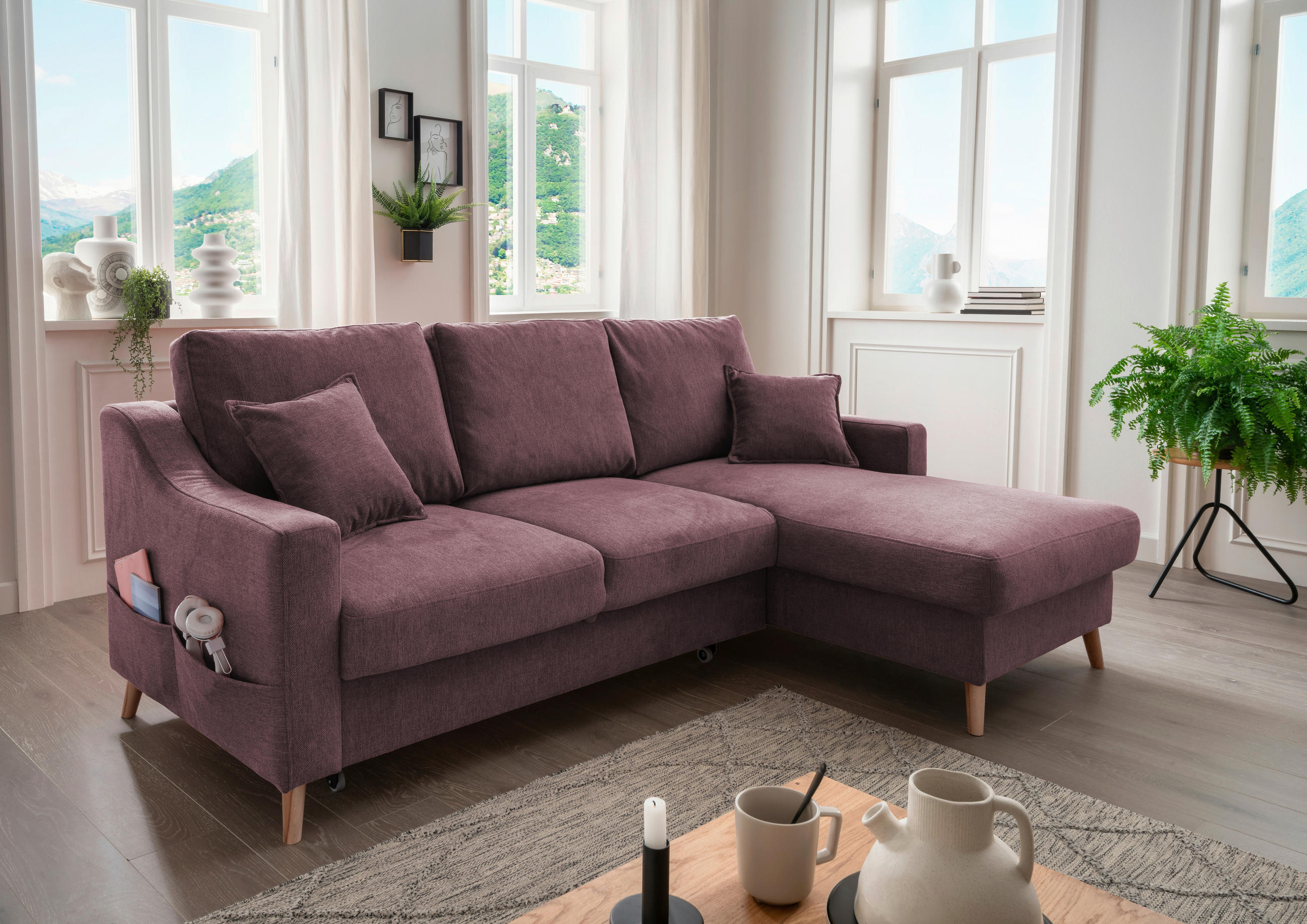 ECKSOFA Bordeaux Struktur  - Bordeaux/Naturfarben, KONVENTIONELL, Holz/Textil (228/150cm) - P & B