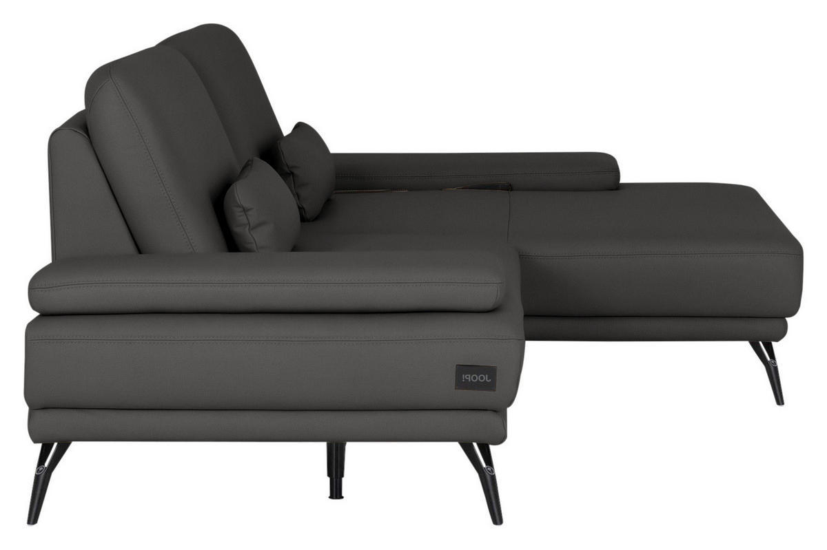 ECKSOFA Echtleder Dunkelgrau  - Dunkelgrau/Schwarz, Konventionell, Leder/Metall (301/180cm) - Joop!