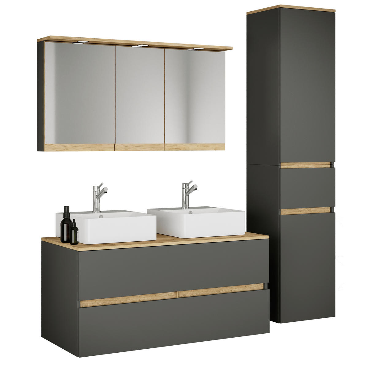 BADEZIMMER 5-teilig  in 151 cm  - Honigeiche/Anthrazit, Trend, Keramik/Holzwerkstoff (151cm) - MID.YOU