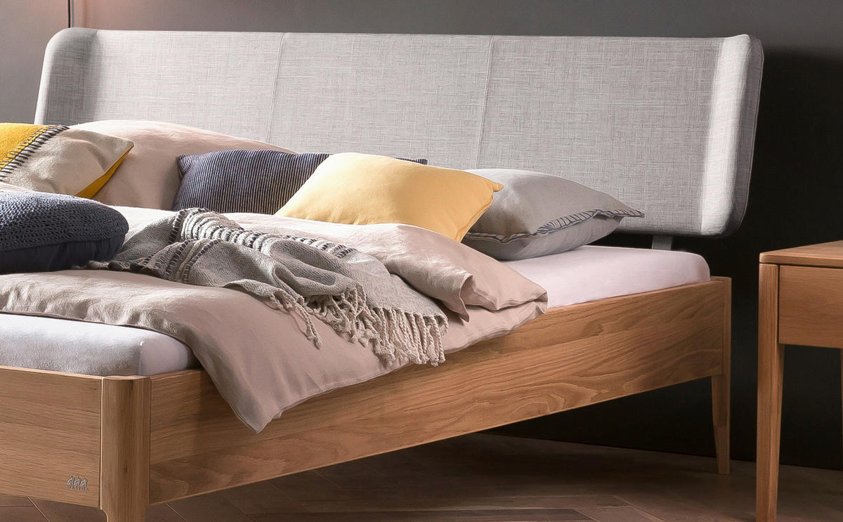 BETT 180/200 cm  in Eichefarben, Hellgrau  - Eichefarben/Hellgrau, Design, Holz/Textil (180/200cm) - Hasena