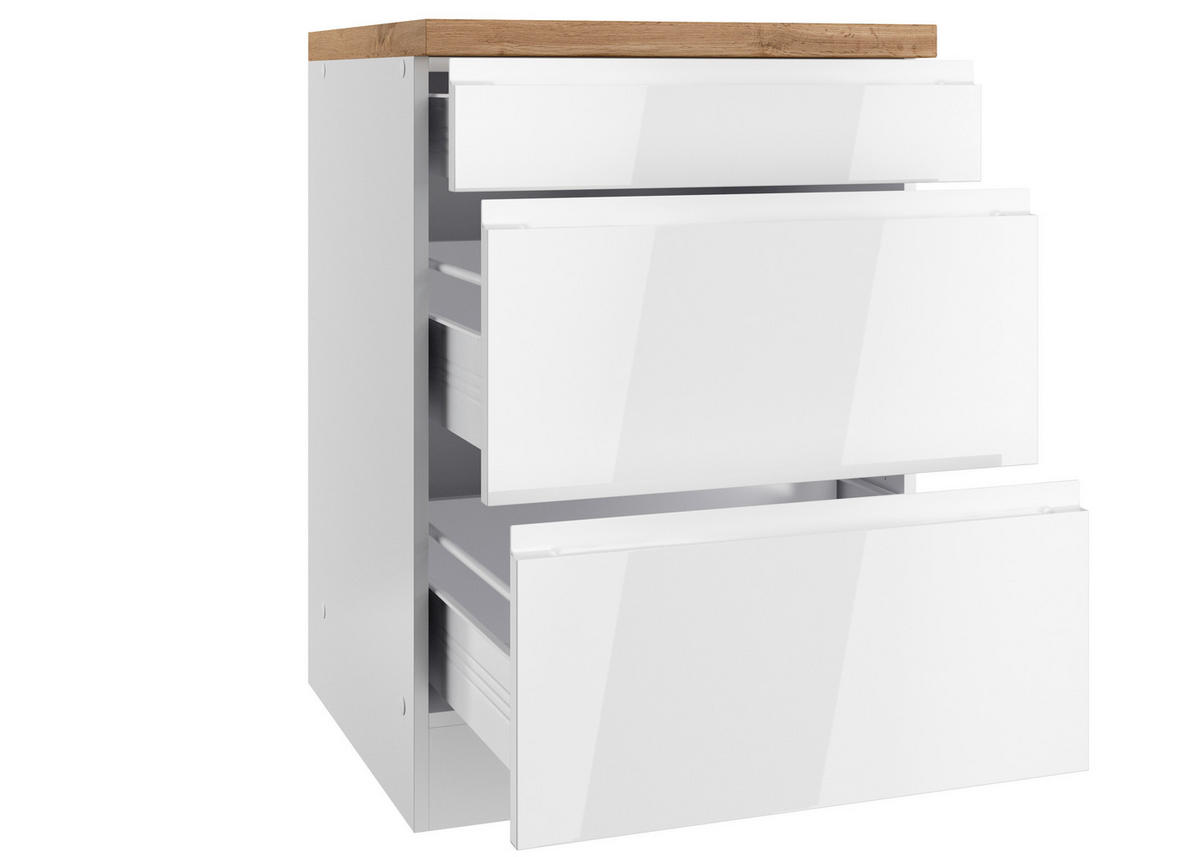 KÜCHENUNTERSCHRANK 60/86/60 cm  in Weiß, Eiche Wotan, Weiß Hochglanz  - Weiß Hochglanz/Eiche Wotan, LIFESTYLE, Holzwerkstoff (60/86/60cm) - Held