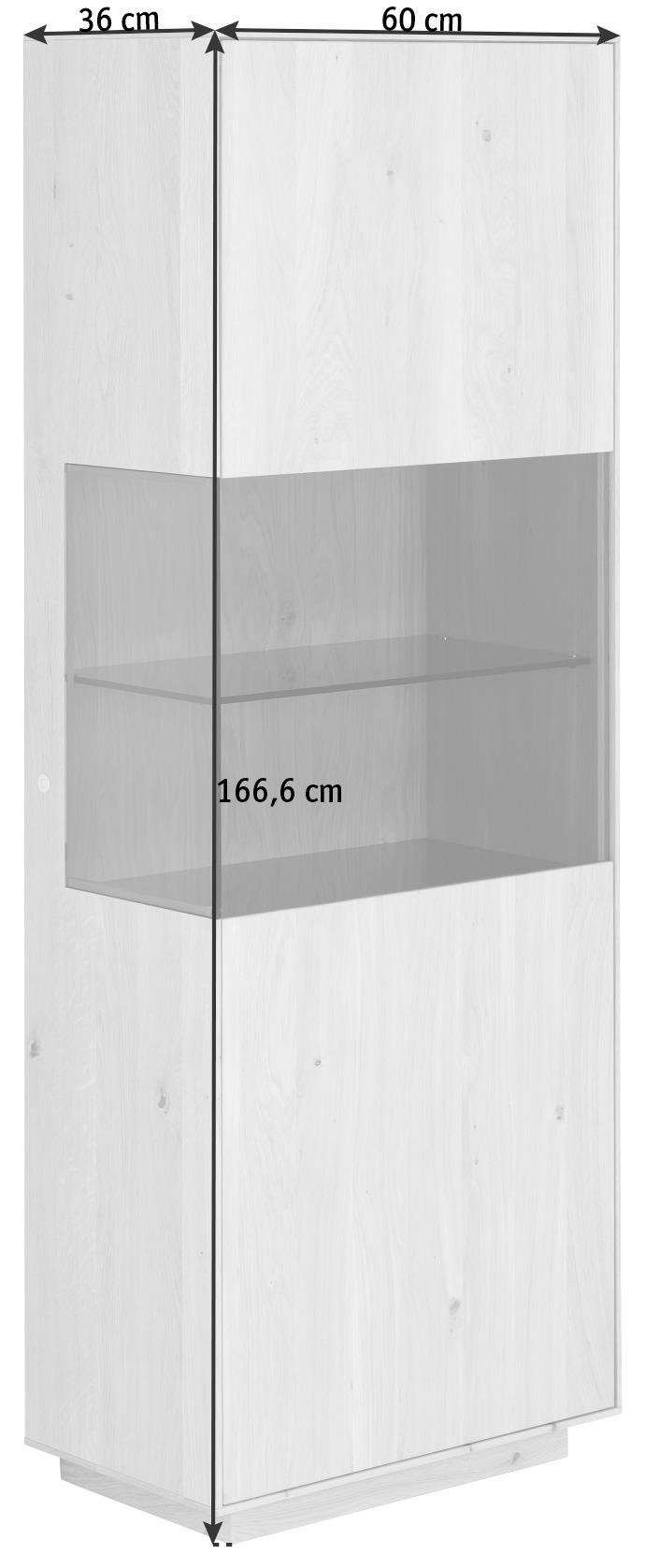 VITRINE Asteiche massiv Eichefarben Befestigungsmaterial  - Eichefarben, Natur, Glas/Holz (60/166,6/36cm) - Anrei