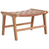 HOCKER in Holz, Leder Braun, Naturfarben  - Braun/Naturfarben, Design, Leder/Holz (65/40,5/46cm) - Livetastic
