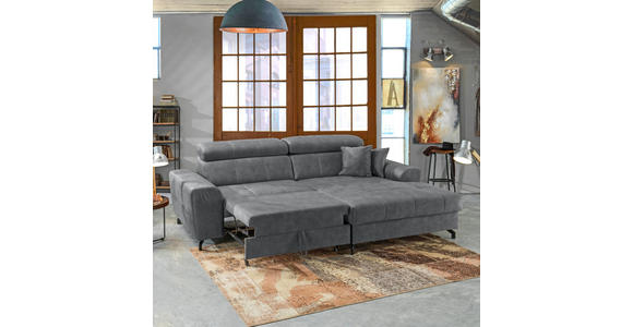 ECKSOFA in Velours Grau 267/181 cm - Schwarz/Grau, Design, Textil/Metall (267/181cm) - Carryhome