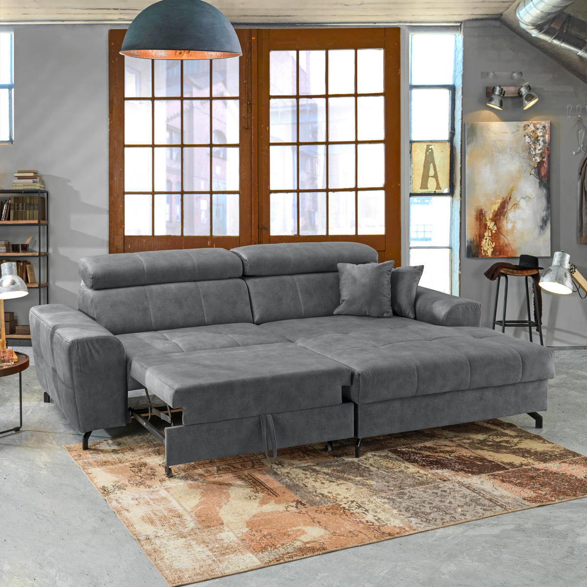 ECKSOFA Grau Velours  - Schwarz/Grau, Design, Textil/Metall (267/181cm) - Carryhome