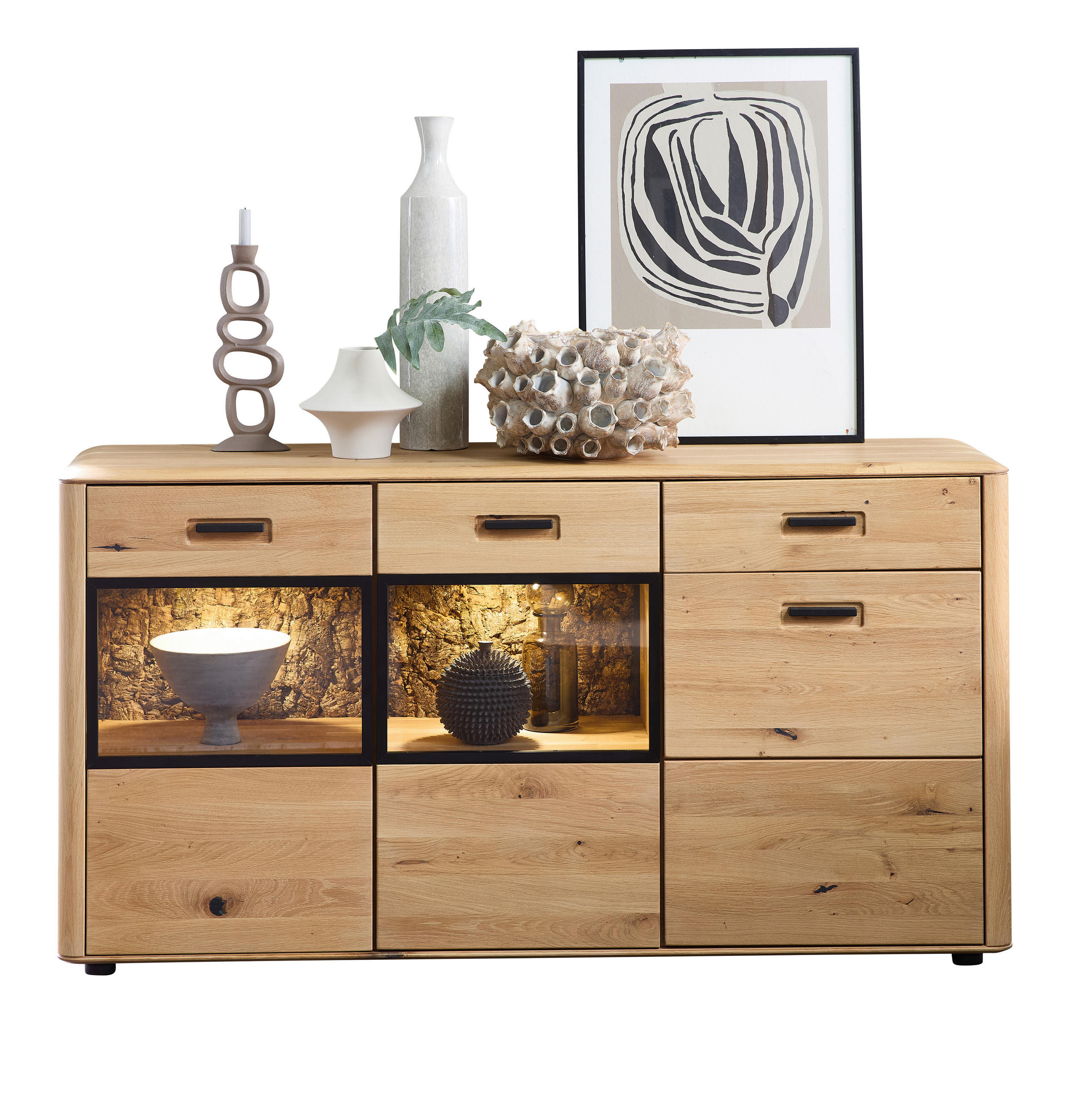 SIDEBOARD  in 165/86/42 cm  - Wildeiche/Schwarz, Basics, Glas/Holz (165/86/42cm) - Livetastic