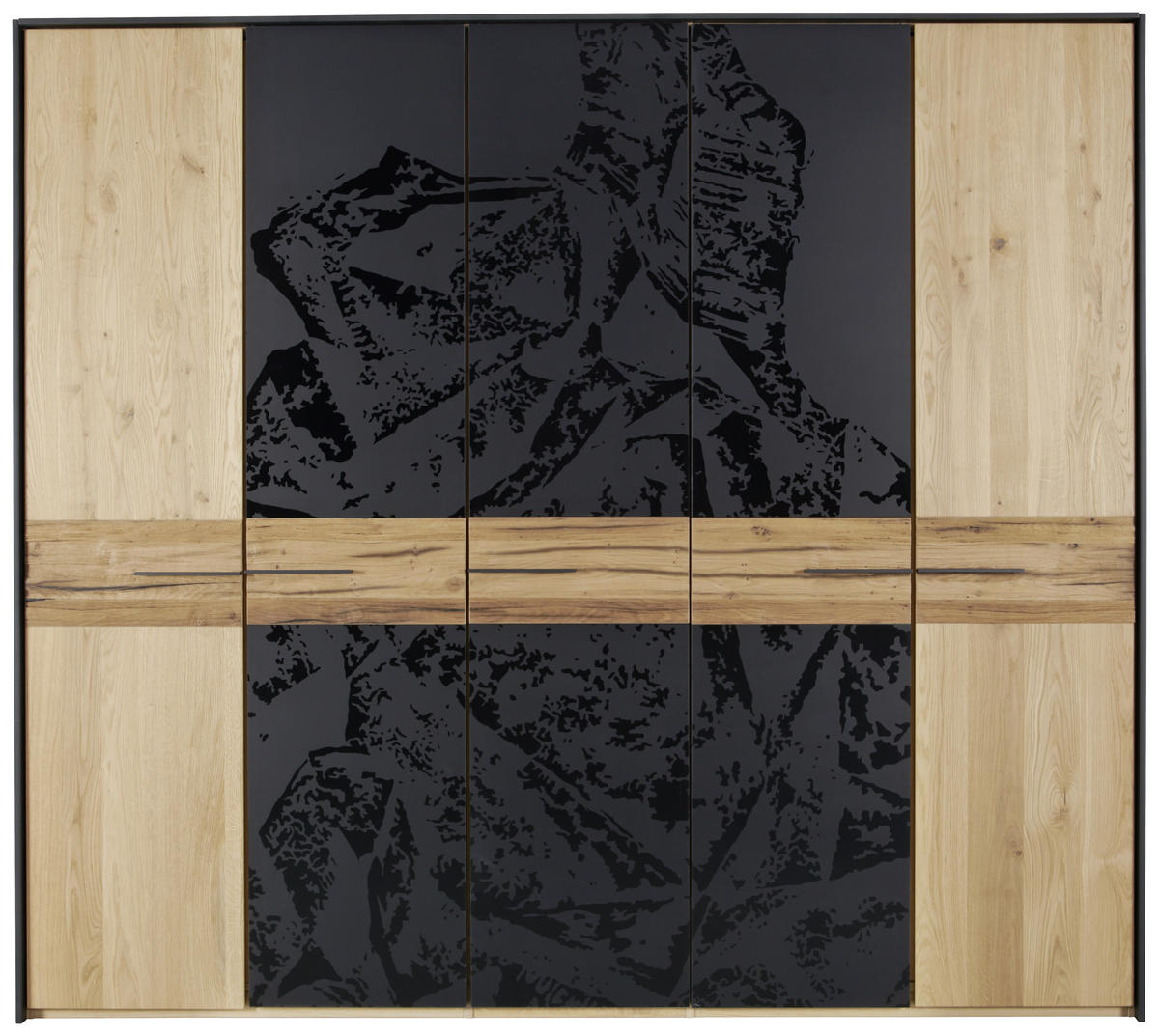 DREHTÜRENSCHRANK 249,6/222/57 cm 5-türig Graphitfarben, Eichefarben  - Eichefarben/Graphitfarben, KONVENTIONELL, Glas/Holz (249,6/222/57cm) - Valdera