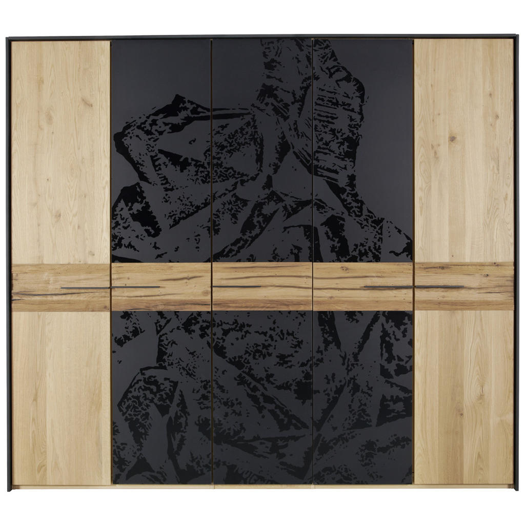 Thumbnail - Valdera Drehtürenschrank, Graphit, Eiche, Metall, Wildeiche, massiv, 6 Fächer, 249.6x222x57 cm, Goldenes M, Made in Germ...