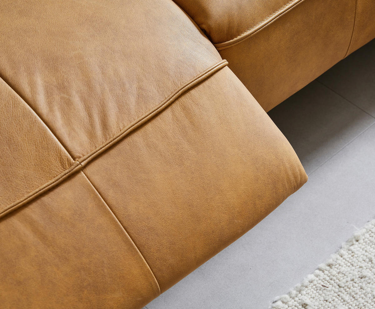 ECKSOFA Currygelb Echtleder  - Currygelb/Anthrazit, Design, Leder/Metall (340/165cm) - Joop!