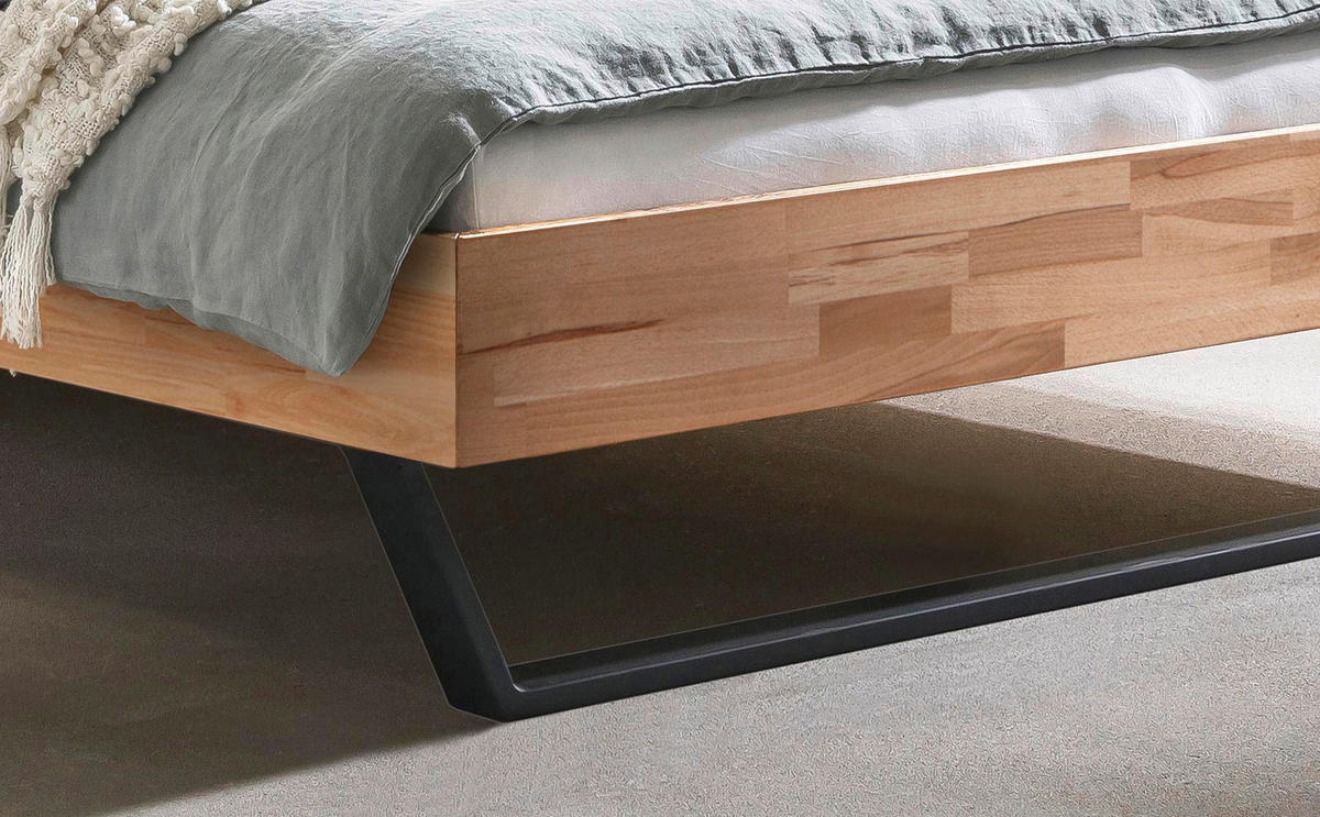 BETT 140/200 cm  in Buchefarben  - Buchefarben/Schwarz, Design, Holz/Metall (140/200cm) - Hasena