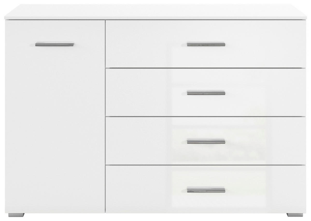 SIDEBOARD  120/81/42 cm 4 Schublade(n)  - Weiß Hochglanz/Alufarben, KONVENTIONELL, Holzwerkstoff/Kunststoff (120/81/42cm) - home24