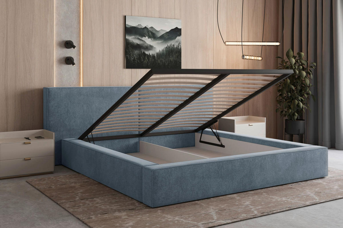 POLSTERBETT Bettkasten Blau 140/200 cm  - Blau/Schwarz, MODERN, Holz/Kunststoff (140/200cm) - MID.YOU