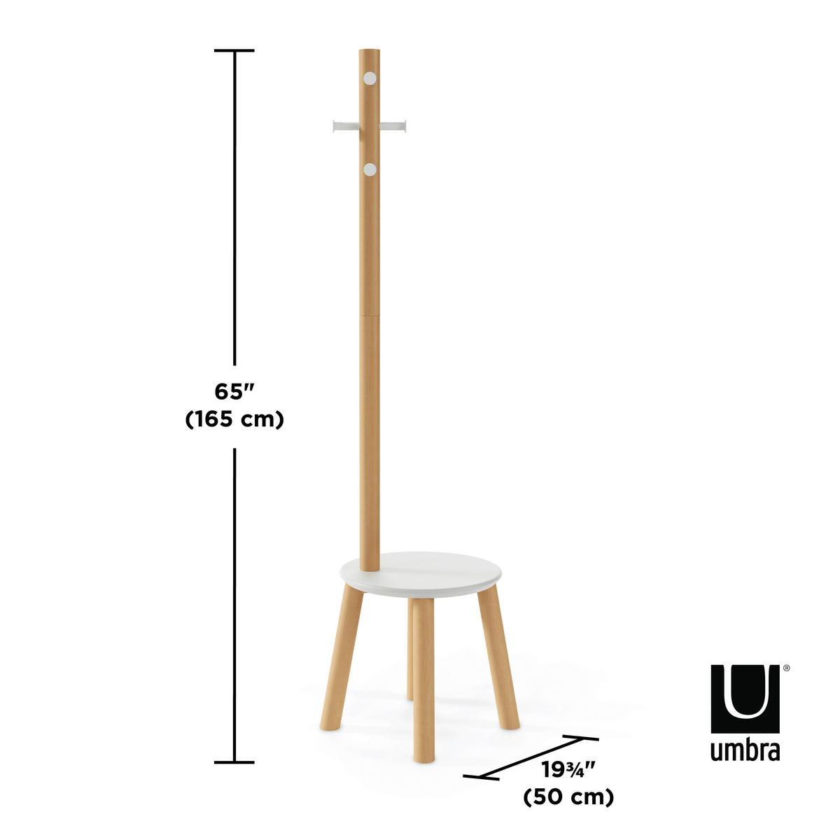 KLEIDERSTÄNDER in Naturfarben, Weiß  51/165 cm  - Naturfarben/Weiß, Basics, Holz (51/165cm) - Umbra