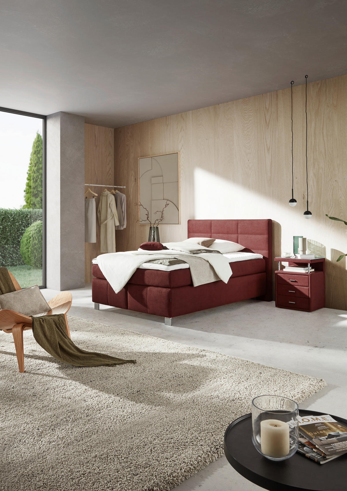 BOXSPRINGBETT 140/200 cm  in Rotbraun  - Rotbraun/Alufarben, KONVENTIONELL, Textil/Metall (140/200cm) - Dieter Knoll