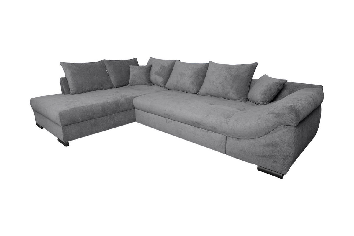 ECKSOFA ATLANTA Dunkelgrau Struktur Liegefläche im Originalstoff  - Dunkelgrau/Schwarz, Design, Textil/Metall (202/298cm) - MID.YOU