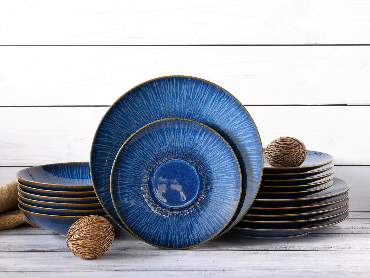 JÍDELNÍ SOUPRAVA, pórovina - modrá, Basics, keramika (43/40/37cm) - Creatable