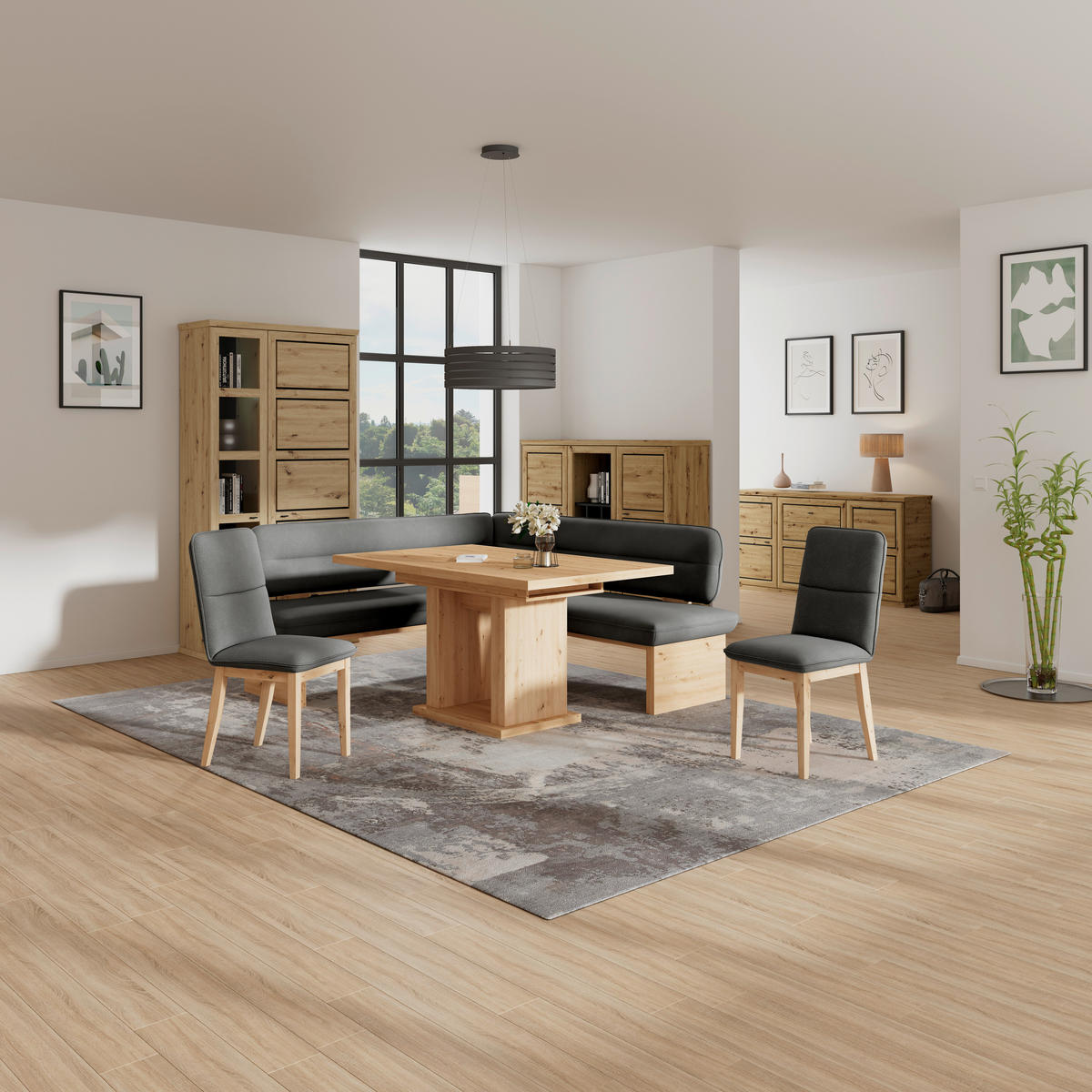 ECKBANK 170/212 cm Webstoff Schwarz Eiche Sperrholz   - Eichefarben/Schwarz, KONVENTIONELL, Holz/Textil (170/212cm) - Livetastic