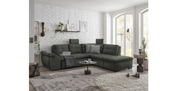 ECKSOFA  in Mikrovelours Dunkelgrün  - Dunkelgrün/Schwarz, KONVENTIONELL, Kunststoff/Textil (265/217cm) - Carryhome