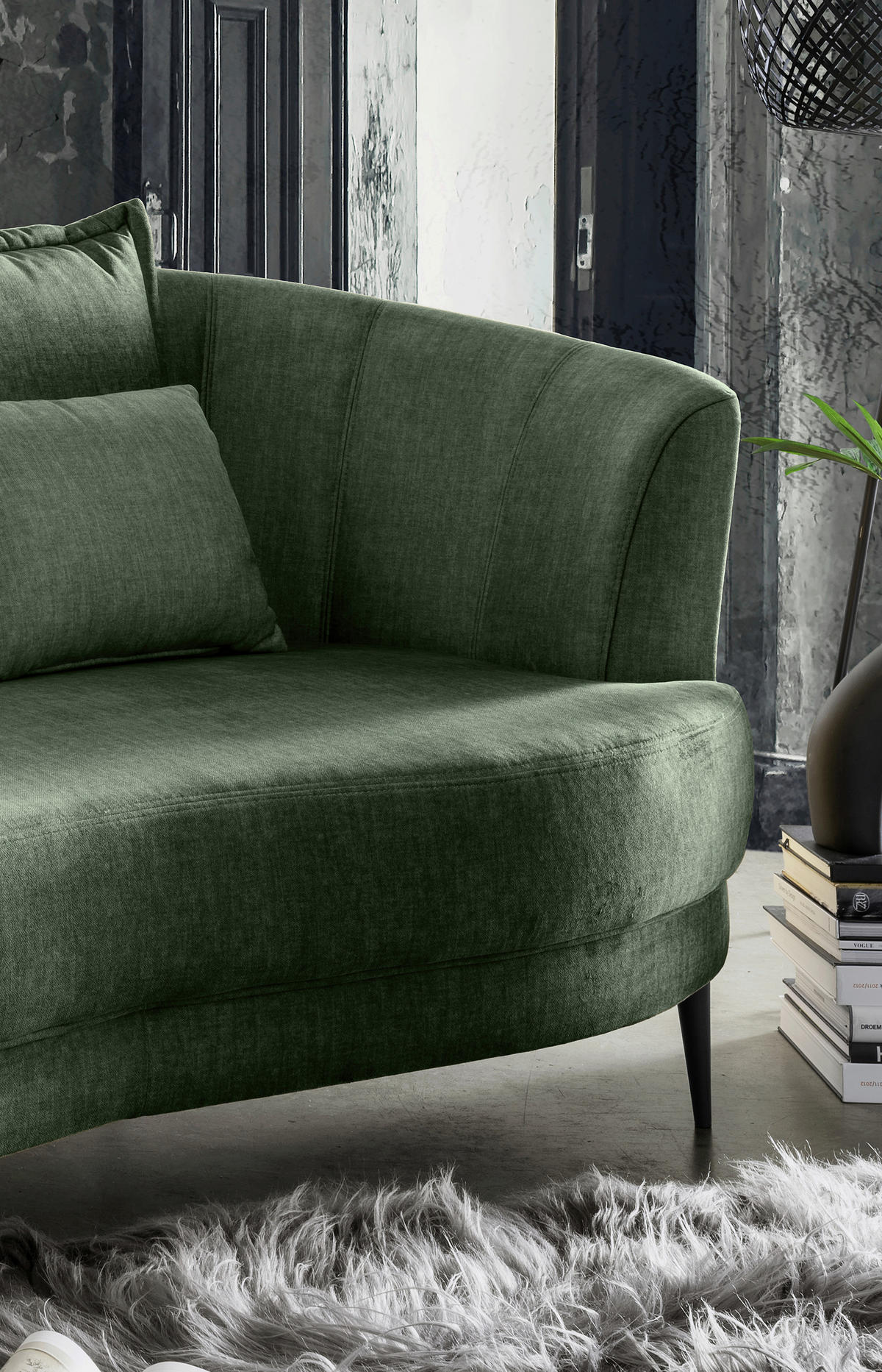 OTTOMANE in Velours Dunkelgrün  - Dunkelgrün/Schwarz, Modern, Textil/Metall (211/85/102cm) - Livetastic